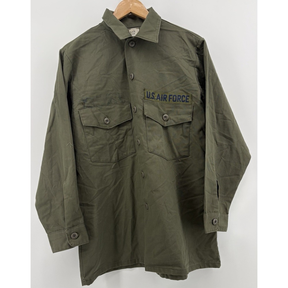 US Air Force OG-507 Utility Shirt Vintage 70s Military Olive Green Vietnam Poly